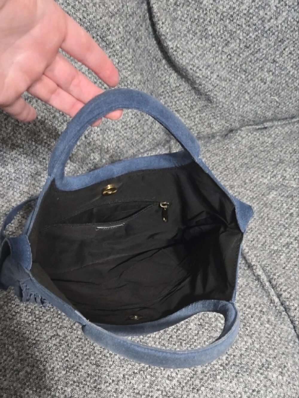 Fringed Suede Circle-Handle Shoulder Bag in Denim Blue